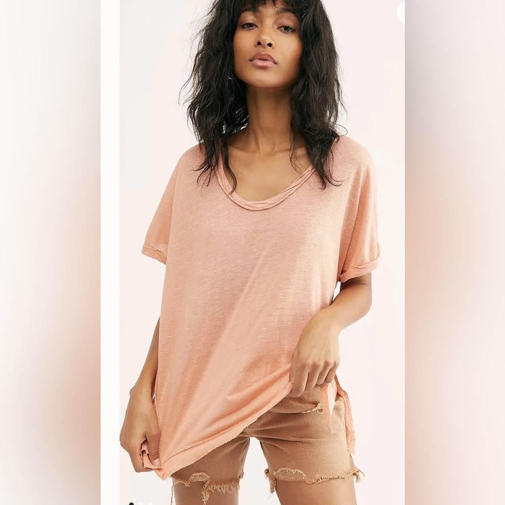 NWT FREE PEOPLE Women's  Under The Sun LOOSE SUMMER Shirt peach pit orange